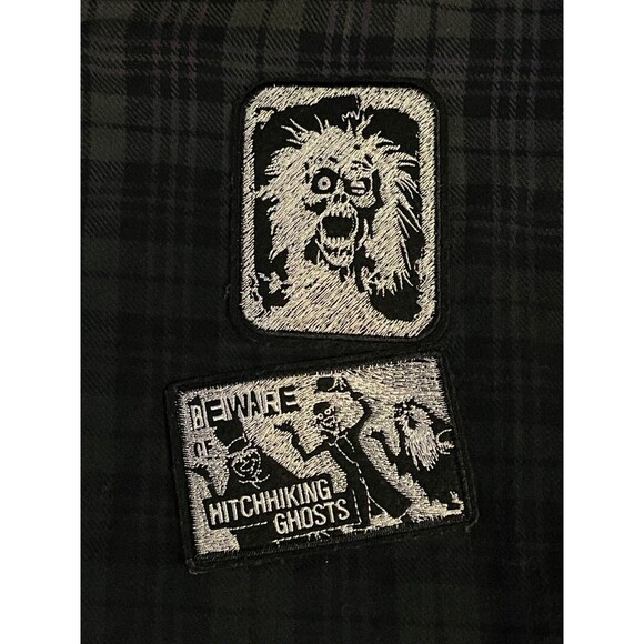 Disney The Haunted Mansion Plaid Flannel Woven Hoodie Shacket Shirt Large - Picture 4 of 13